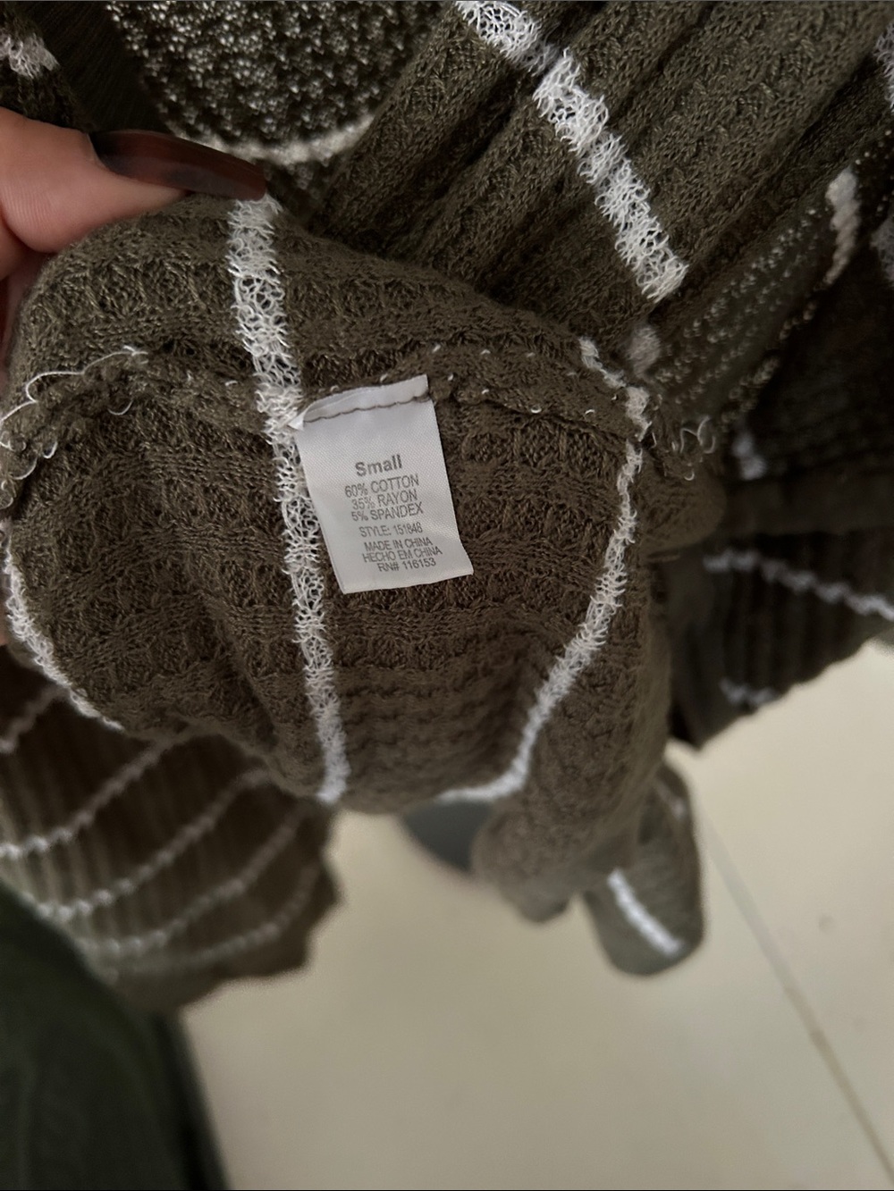 Women's Olive Green Striped Open-Front Cardigan - Picture 3 of 3